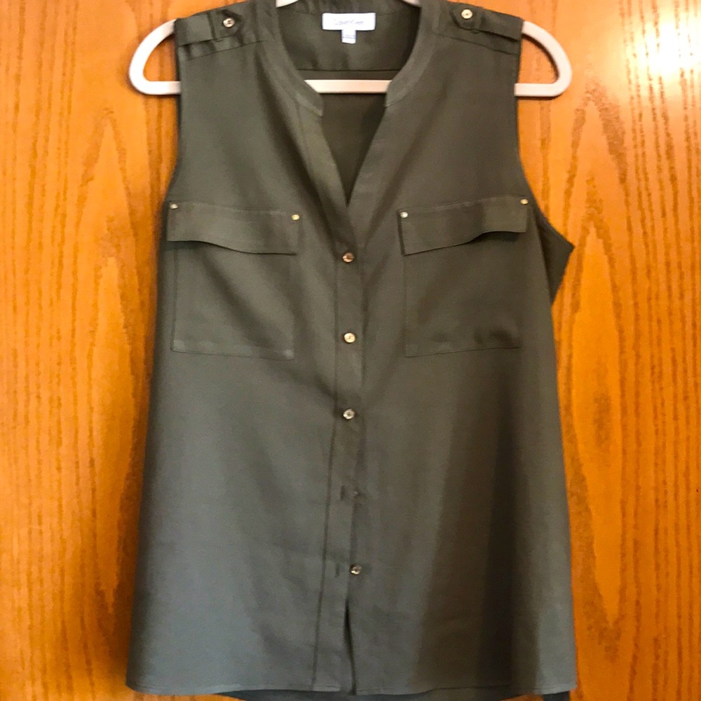Olive green sleeveless Calvin Klein top